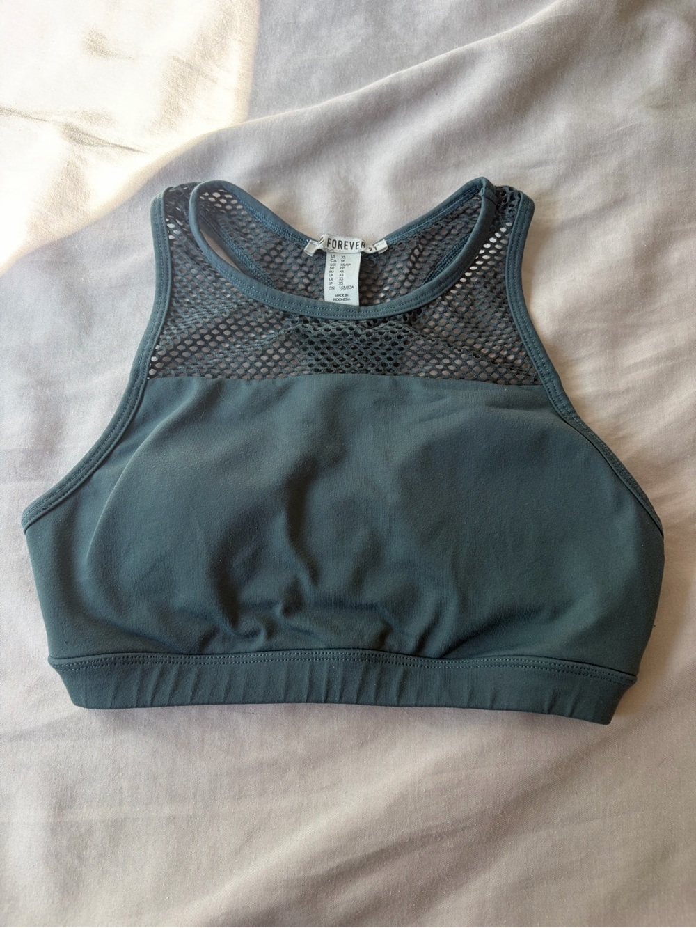Forever 21 Dark Teal High-Neck Mesh Sports Bralette